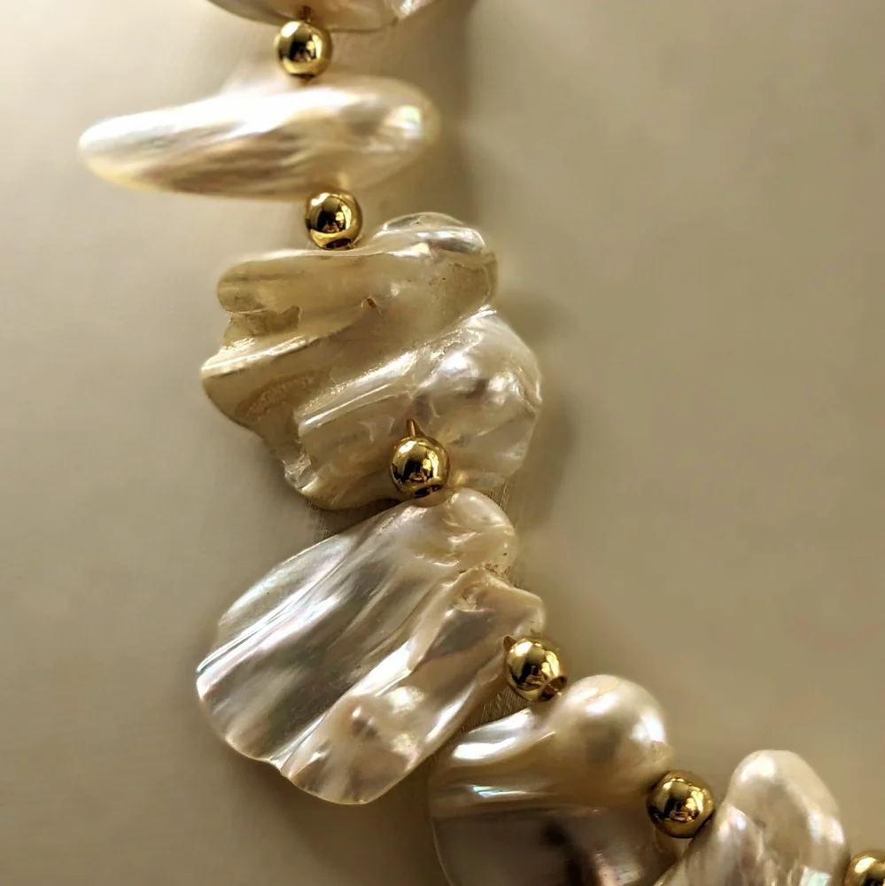 White Irregular Keshi Pearls In Classic 18K Gold  Plated Paperclip Necklace - Picture 6 of 9
